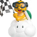 Animated character with goggles and a checkered flag on a white background
