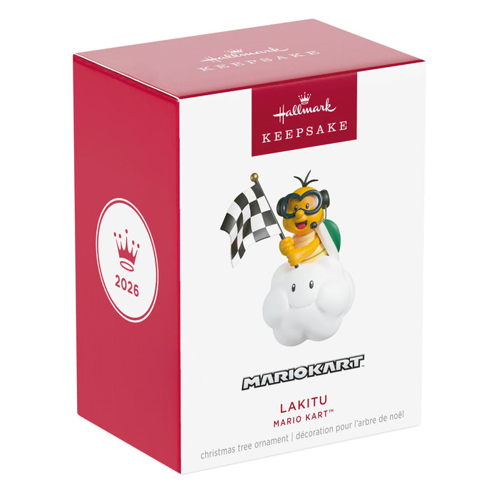 Hallmark 2026 Lakitu Mario Kart Christmas ornament packaging on a white background