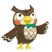 Cartoon owl character with a bow tie on a white background