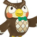 Cartoon owl character with a green bow tie on a white background