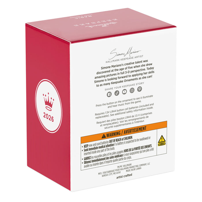 Hallmark Keepsake Ornament packaging with red and white design on a white background
