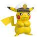 Yellow Pikachu figurine wearing a captain's hat on a white background