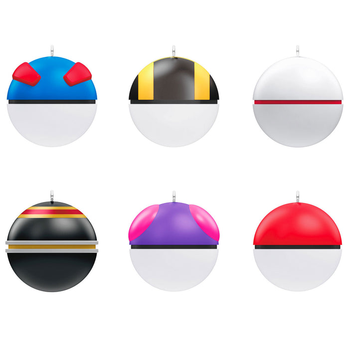 Set of six colorful spherical objects with different color combinations on a white background