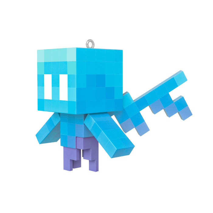 Blue pixelated character figurine on a white background