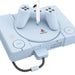 White PlayStation console with controller ornament on a white background