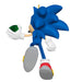 Blue animated character with a white glove and red shoes on a white background