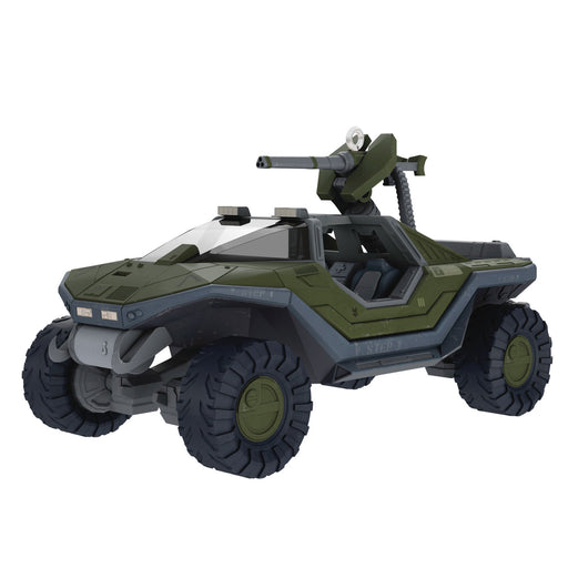 Toy vehicle with green and gray color scheme on a white background