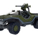 Toy vehicle ornament with green and gray color scheme on a white background