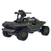 Toy vehicle with a gun on top on a white background