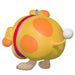 Colorful character figure with a round body and orange spots on a white background