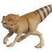 Model of a dinosaur with brown and beige coloration on a white background
