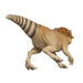 Dinosaur toy figure with striped tail on a white background