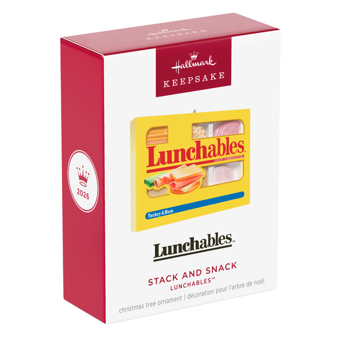 Hallmark Lunchables Christmas ornament packaging on a white background