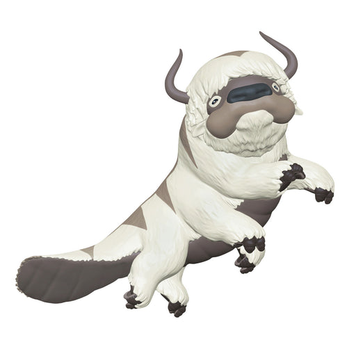 Animated character of a white and brown creature with large horns on a white background