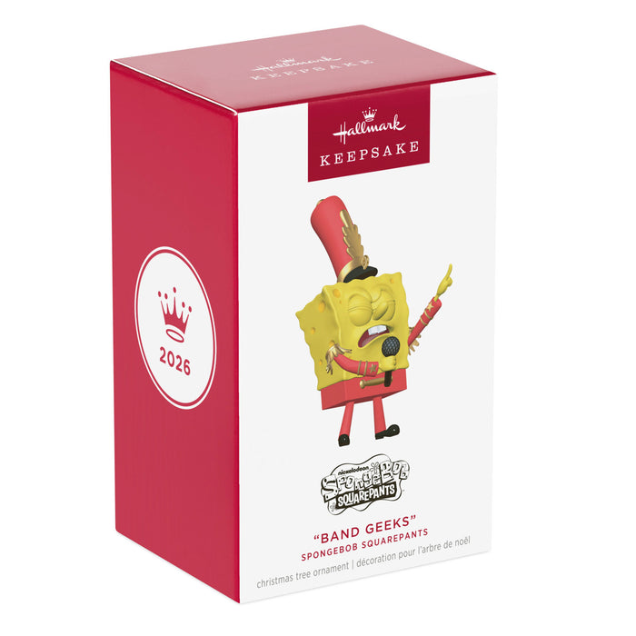 Hallmark Keepsake ornament packaging featuring SpongeBob SquarePants in a band uniform.