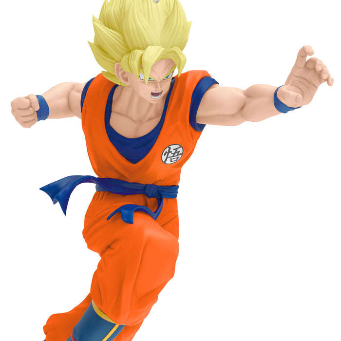 Action figure in orange and blue outfit with a white background
