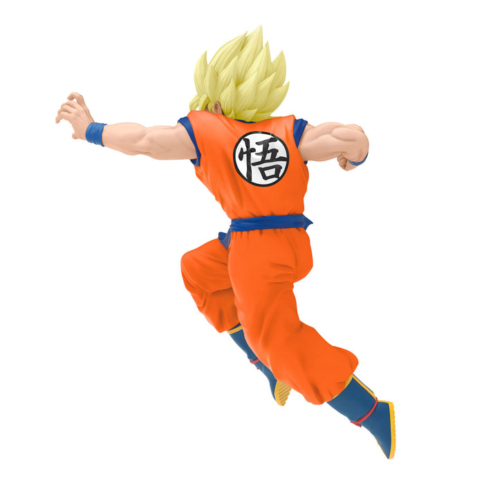 Action figure in orange and blue outfit with a white background