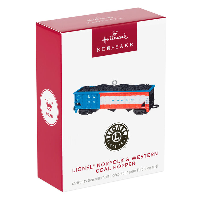 Hallmark Keepsake Lionel Norfolk & Western Coal Hopper Christmas ornament packaging