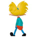 Cartoon character figurine with yellow hair and colorful outfit on a white background