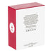 Red and white box with text and a logo on a white background