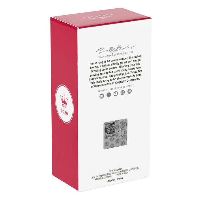 Red and white box with text and a QR code on a white background