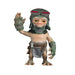 Toy figure of a creature with a helmet and gloves on a white background