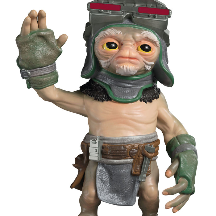 Action figure with green gloves and helmet on a white background