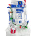 Christmas-themed R2-D2 figurine from Star Wars with lights and a gift.