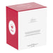 Red and white box with a logo and text on a white background