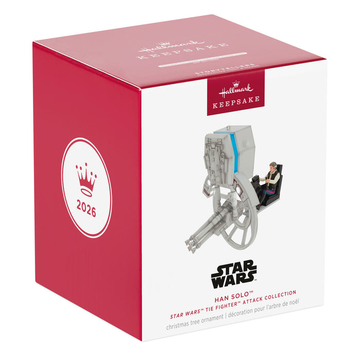 Hallmark Star Wars Han Solo Christmas ornament packaging on a white background