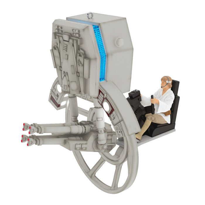 Toy model of a spaceship with a character inside on a white background