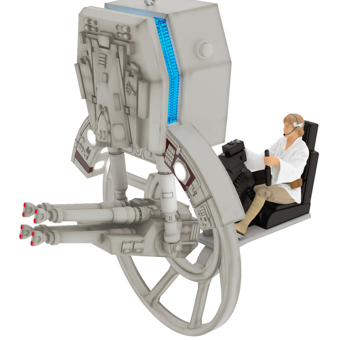 Toy spaceship with a figure inside on a white background