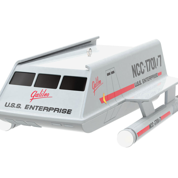 Model spaceship with 'U.S.S. Enterprise' and 'Galileo' branding on a white background