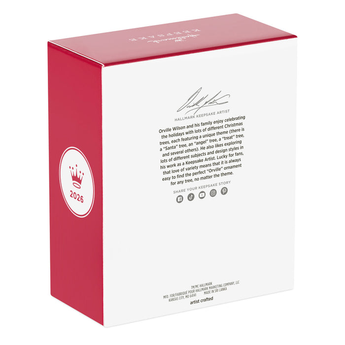 Hallmark Keepsake Ornament box with red and white design on a white background