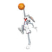 Animated character in a basketball uniform with a ball on a white background