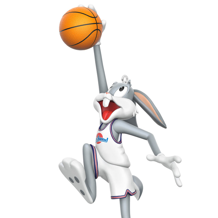 Animated character in a basketball uniform with a ball, on a white background