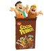 Two cartoon characters emerging from a Cocoa Pebbles cereal box on a white background