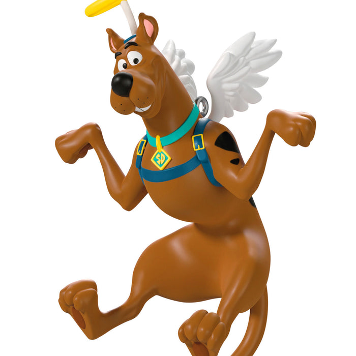 Animated dog character with wings and a yellow halo on a white background