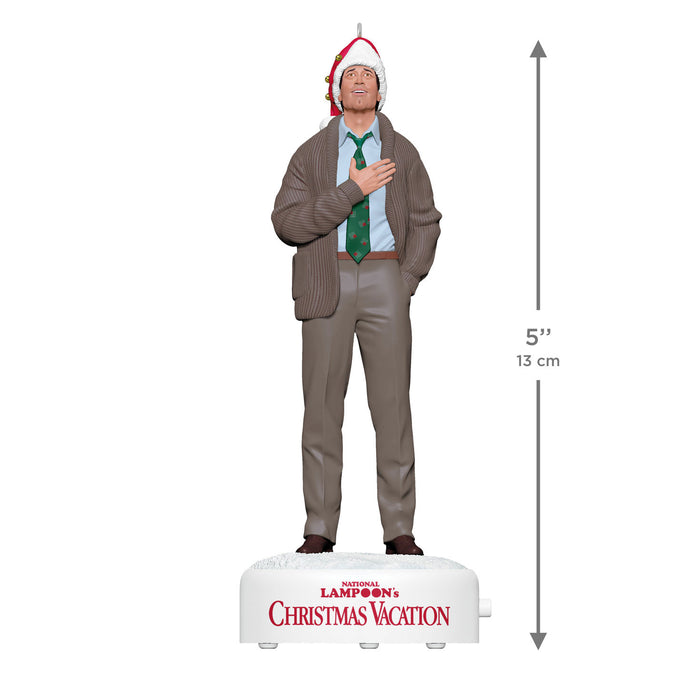 Figure of a man in a suit with a Christmas hat, standing on a platform with 'National Lampoon's Christmas Vacation' logo, showing height measurement.