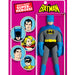 Batman action figure in packaging with character portraits on a pink background