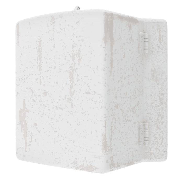 Textured white cube on a white background