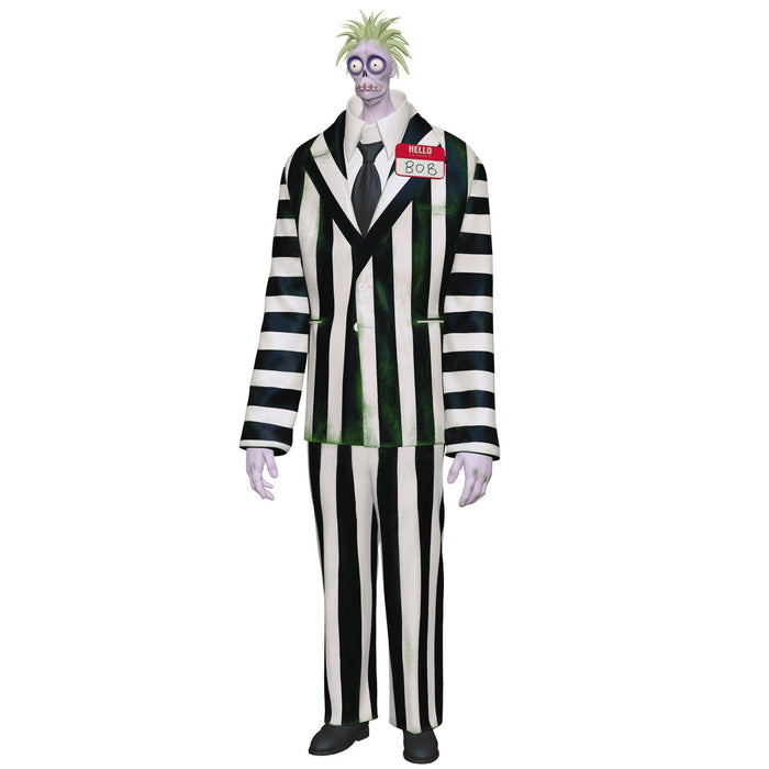 Costume with black and white striped suit on a white background