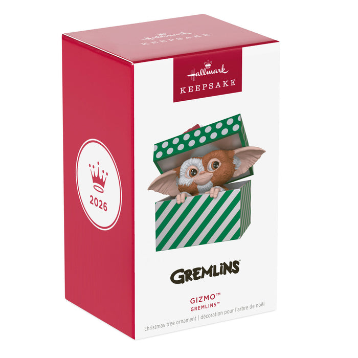 Hallmark Gremlins Gizmo Christmas ornament packaging on a white background