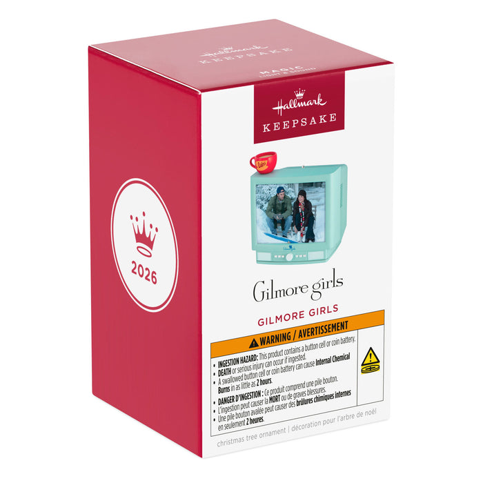 Hallmark Gilmore Girls Christmas ornament packaging on a white background