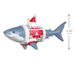Shark-shaped ornament with a Santa hat and 'Shark Week' text on a white background
