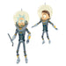 Two cartoon characters in astronaut suits on a white background