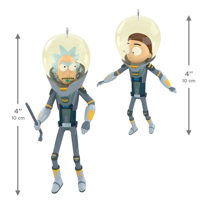 Two cartoon characters in space suits with measurements on a white background