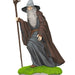 Statue of a character with a long beard, gray hat, and brown cloak holding a staff on a white background.