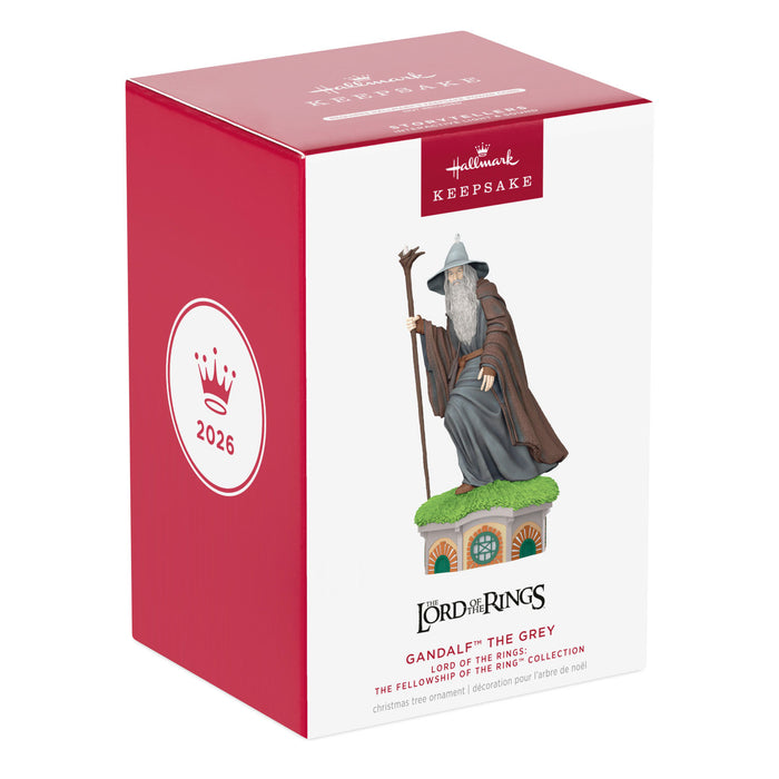 Hallmark 'Gandalf the Grey' ornament packaging for 'The Lord of the Rings' series.