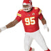 Person wearing a red football uniform with number 95 on a white background